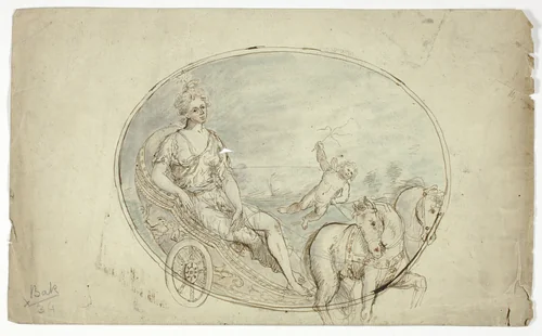 Aurora in Her Chariot (recto); Three Male Portrait Busts (verso) by Unknown Artist, drawing, 1700-1799