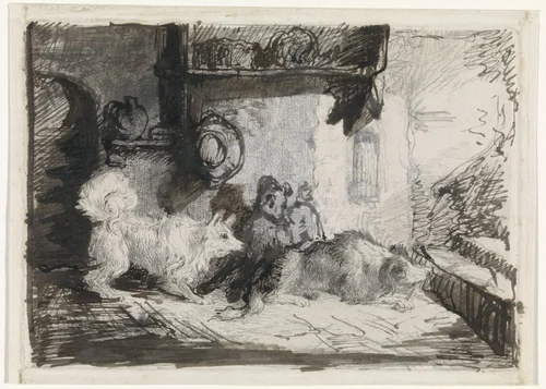 Twee honden by Jan Karel Jacob de Jonge, print, 1851