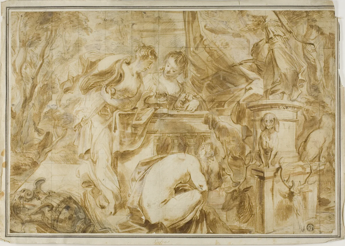 Diana and Nymphs Bathing by Jacob Jordaens, drawing, 1640-1649