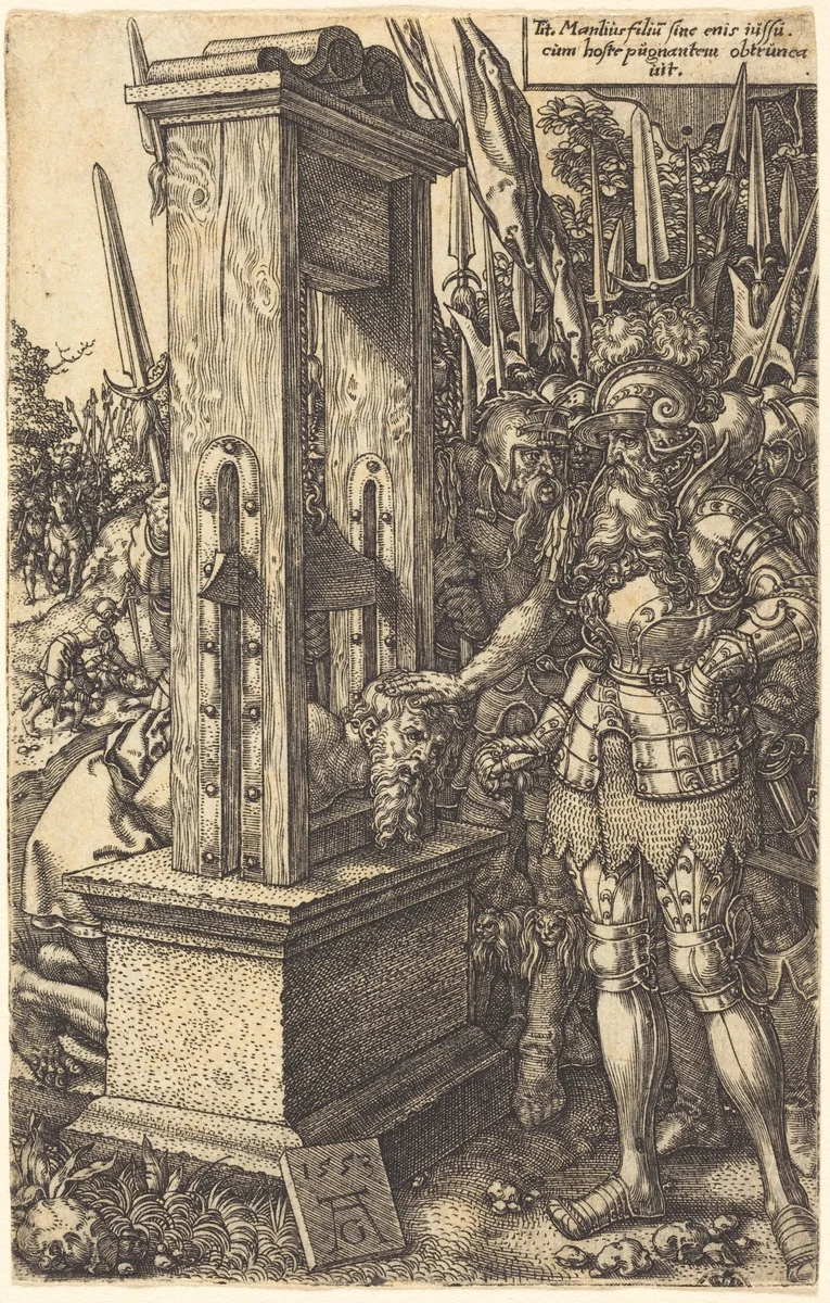Titus Manlius Beheading His Son by Heinrich Aldegrever, print, 1553