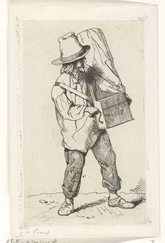 Straatmuzikant met draaiorgel by Jacobus Ludovicus Cornet, print, 1825-1882