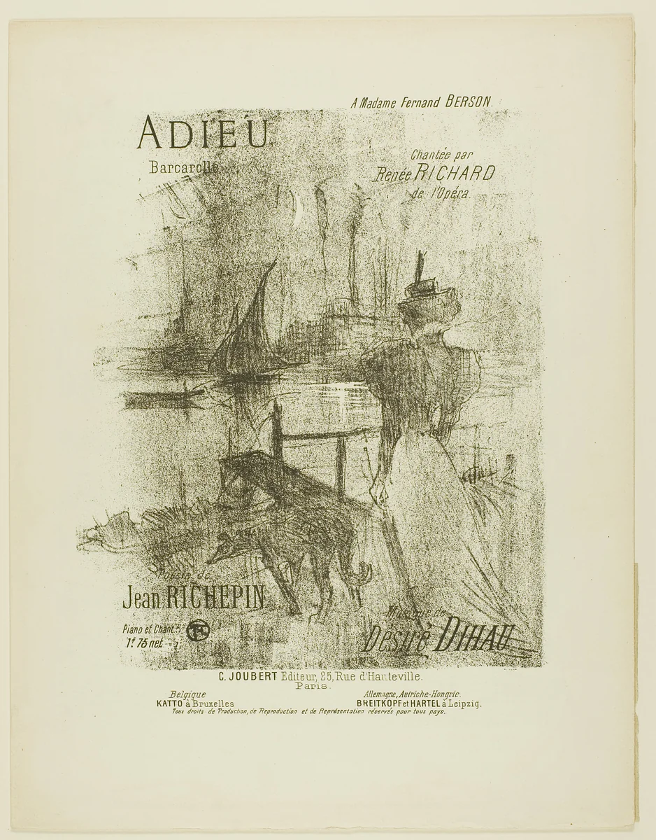 Farewell, from Mélodies de Désiré Dihau by Henri de Toulouse-Lautrec, print, 1895