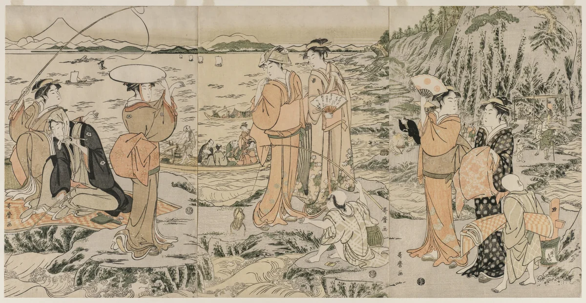Fishing at Iwaya on Enoshima by Kitagawa Utamaro (喜多川歌麿), print, 1790-1794