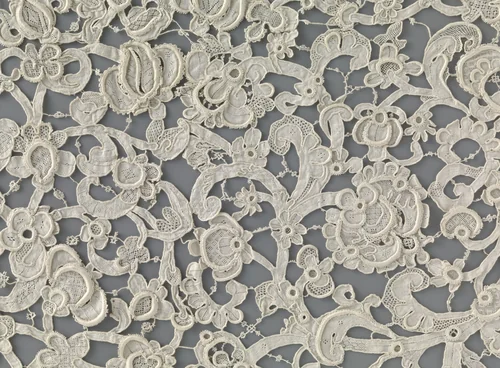 Jabot van naaldkant met veervormig bloemblad by anonymous, other, 1690