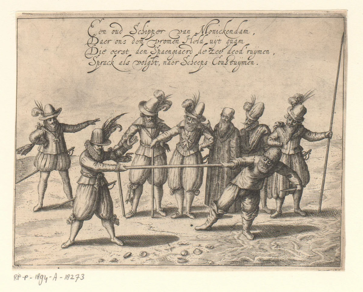 De strijd om de Gouden Stok, 1608 by anonymous, print, 1608