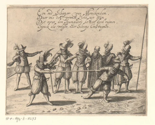 De strijd om de Gouden Stok, 1608 by anonymous, print, 1608