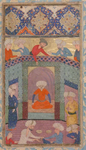 "A Ruler in his Palace", Folio from a Kulliyat (Complete Works) of Sa'di by Sa'di, manuscript, 1800-1899