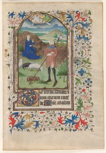 Leaf from a Book of Hours: Annunciation to the Shepherds by Unknown, manuscript, 1455-1465