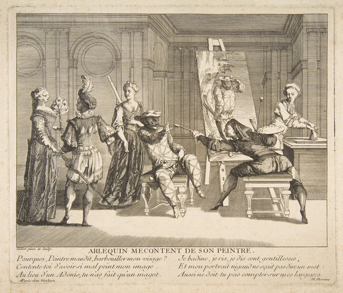 Arlequin Mecontent de Son Peintre by Claude Gillot, print, 1685-1722