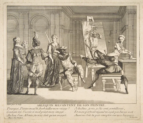 Arlequin Mecontent de Son Peintre by Claude Gillot, print, 1685-1722