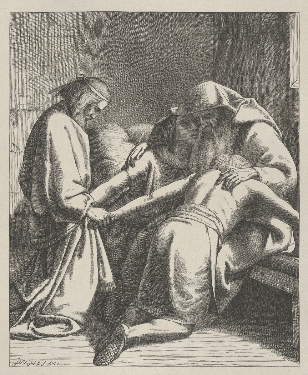 Jacob Blessing Ephraim and Manasseh, from "Dalziels' Bible Gallery" by Frederick Richard Pickersgill, print, 1881