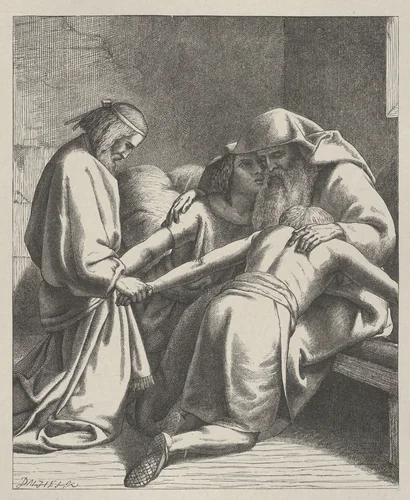 Jacob Blessing Ephraim and Manasseh, from "Dalziels' Bible Gallery" by Frederick Richard Pickersgill, print, 1881