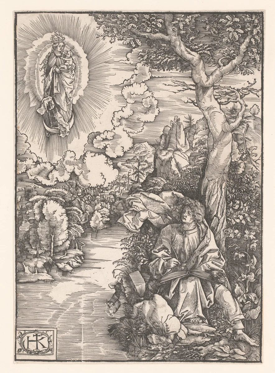 Johannes Evangelist op Patmos by anonymous, print, 1516