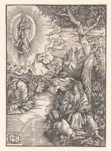 Johannes Evangelist op Patmos by anonymous, print, 1516