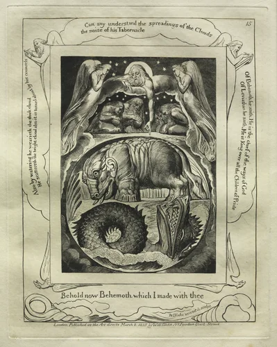 The Book of Job: Pl. 15, Behold now Behemoth which I made with thee by William Blake, print, 1825