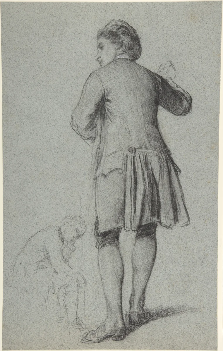 Study of a standing man knocking; sketch of a sitting man by François-Claudius Compte-Calix, drawing, 1830-1880
