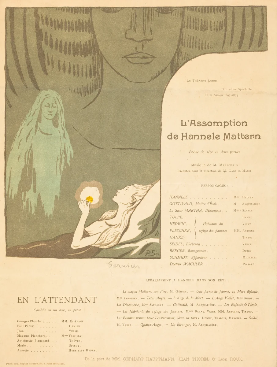 L'Assomption de Hannele Mattern; En l'attendant by Paul Sérusier, print, 1894