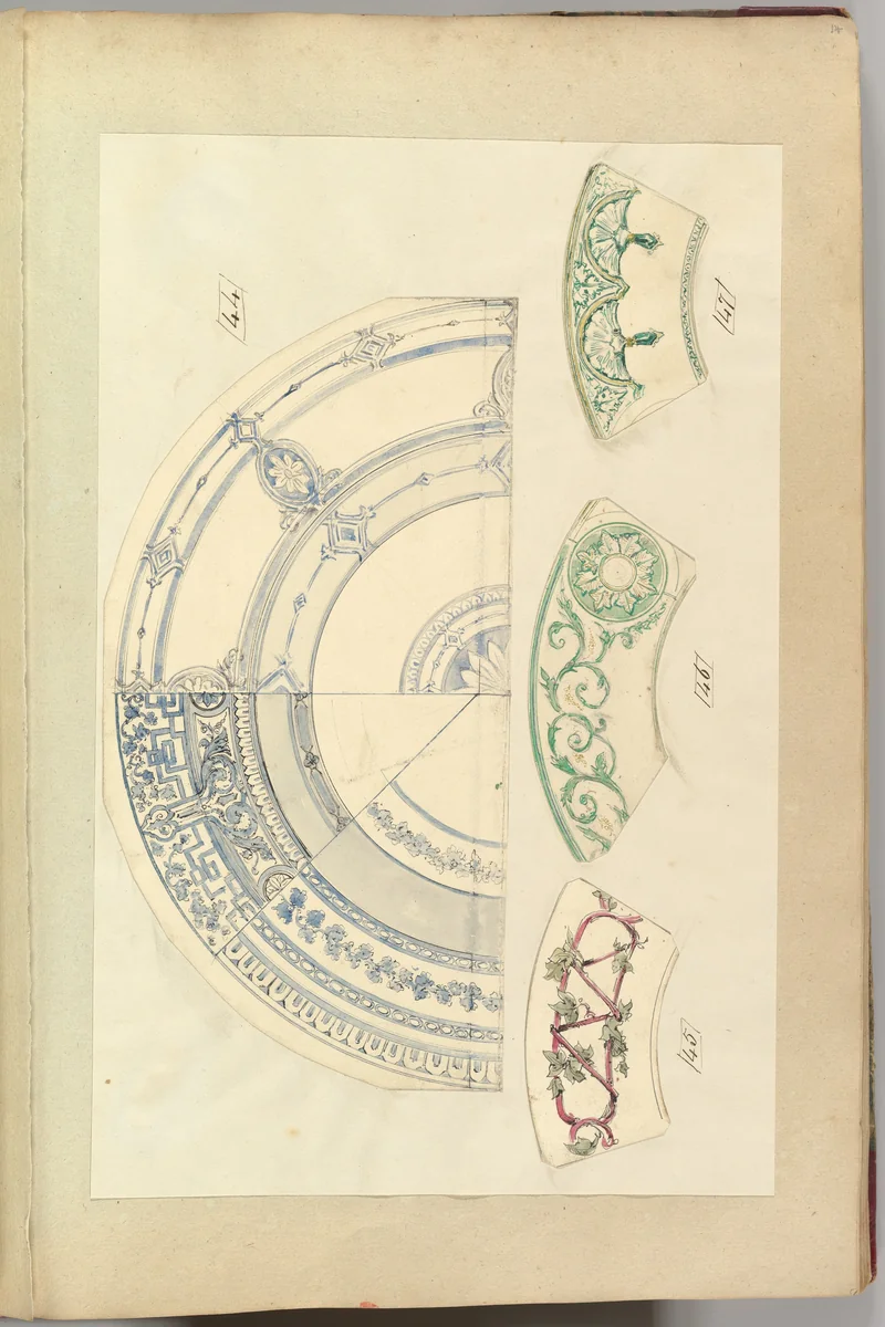 Six Designs for Decorated Plates by Alfred Forrester, drawing, 1845-1855