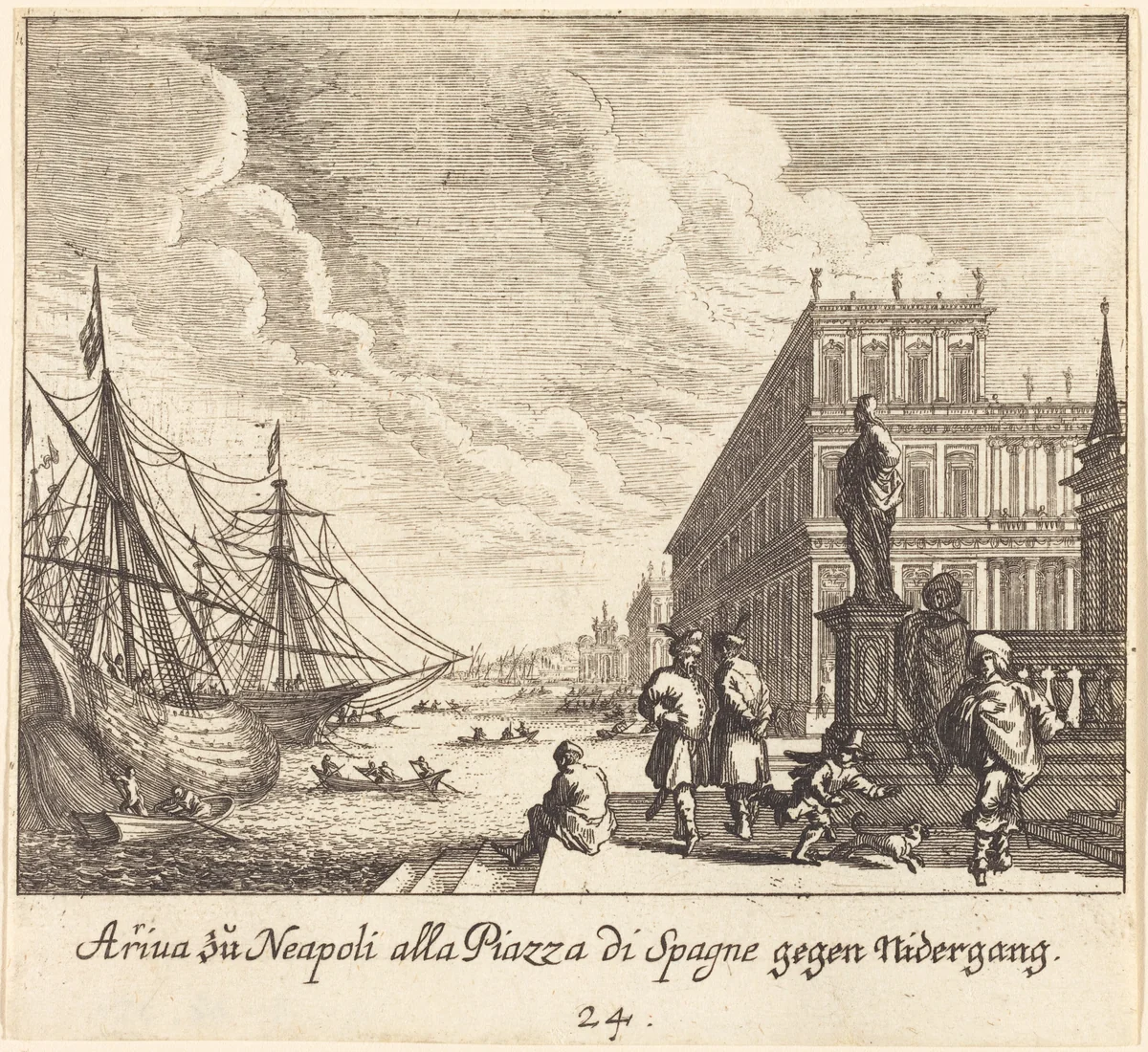 Palazzo di Spagna, Naples by Melchior Küsel; Johann Wilhelm Baur, print, 1681