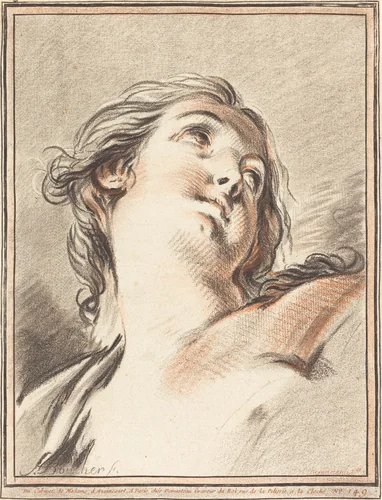 Head of a Woman Looking Up by Gilles Demarteau the Elder, print, 1767-1776