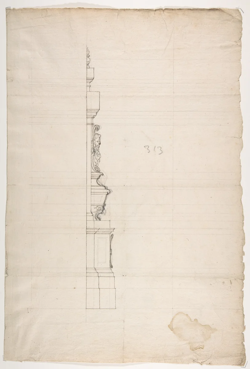 Profile of a Design for a Tomb with a Male Bust by anonymous, drawing, 1500-1599