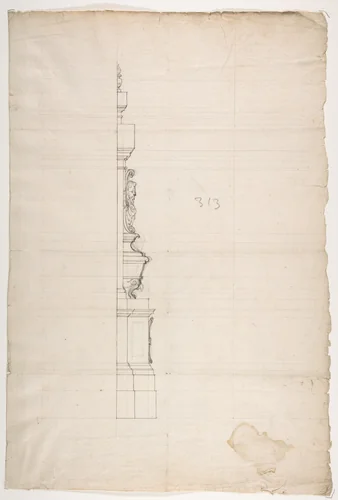 Profile of a Design for a Tomb with a Male Bust by anonymous, drawing, 1500-1599