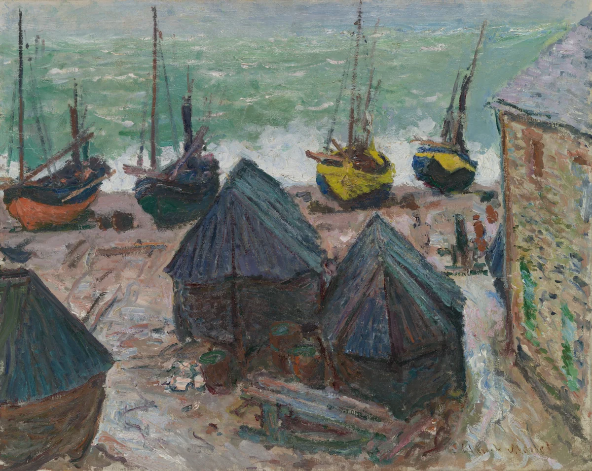 Boats on the Beach at Étretat by Claude Monet, painting, 1885