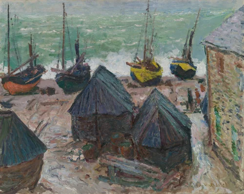 Boats on the Beach at Étretat by Claude Monet, painting, 1885