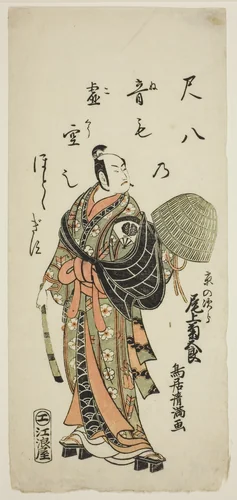The Actor Onoe Kikugoro I as Kyo no Jiro in the play "Fujibumi Sakae Soga," performed at the Ichimura Theater in the second month, 1763 by Torii Kiyomitsu I, print, 1763