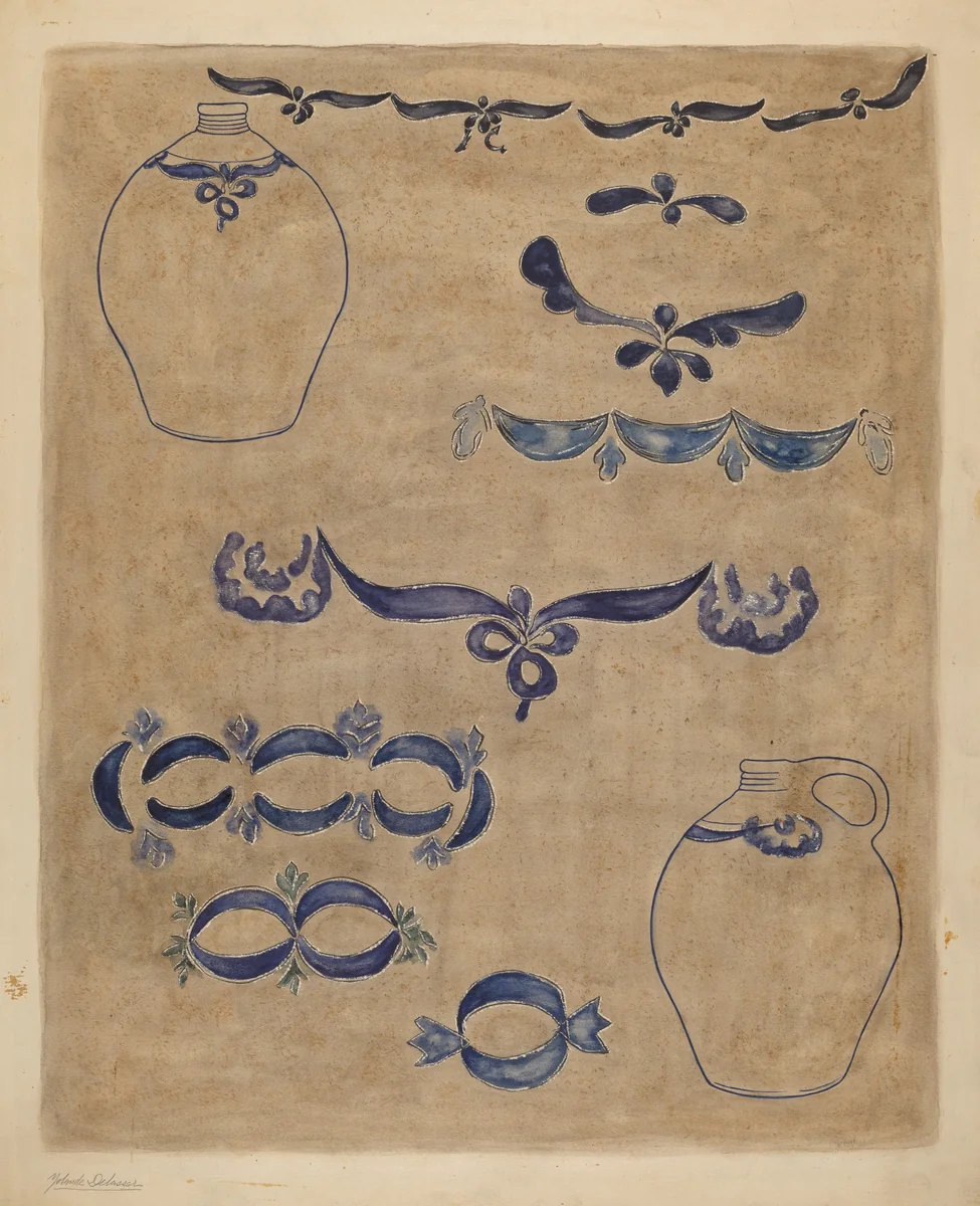 Jug and Decoration by Yolande Delasser, index of american design, 1935-1942