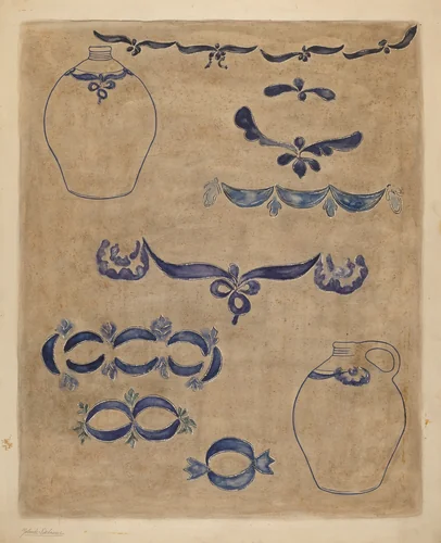 Jug and Decoration by Yolande Delasser, index of american design, 1935-1942