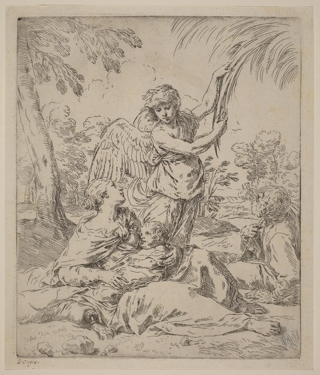 The Rest on the Flight into Egypt by Simone Cantarini, print, 1630-1648