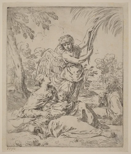 The Rest on the Flight into Egypt by Simone Cantarini, print, 1630-1648