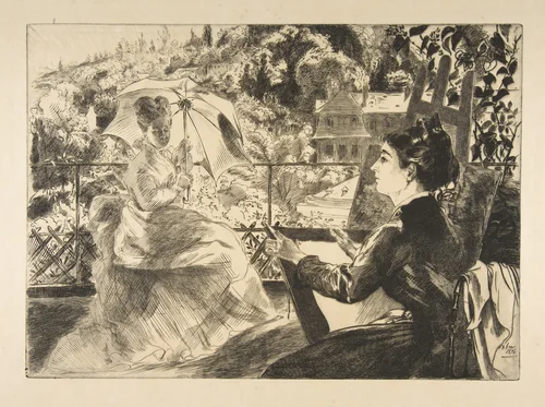 La Terrasse de la Villa Brancas by Félix Bracquemond, print, 1876