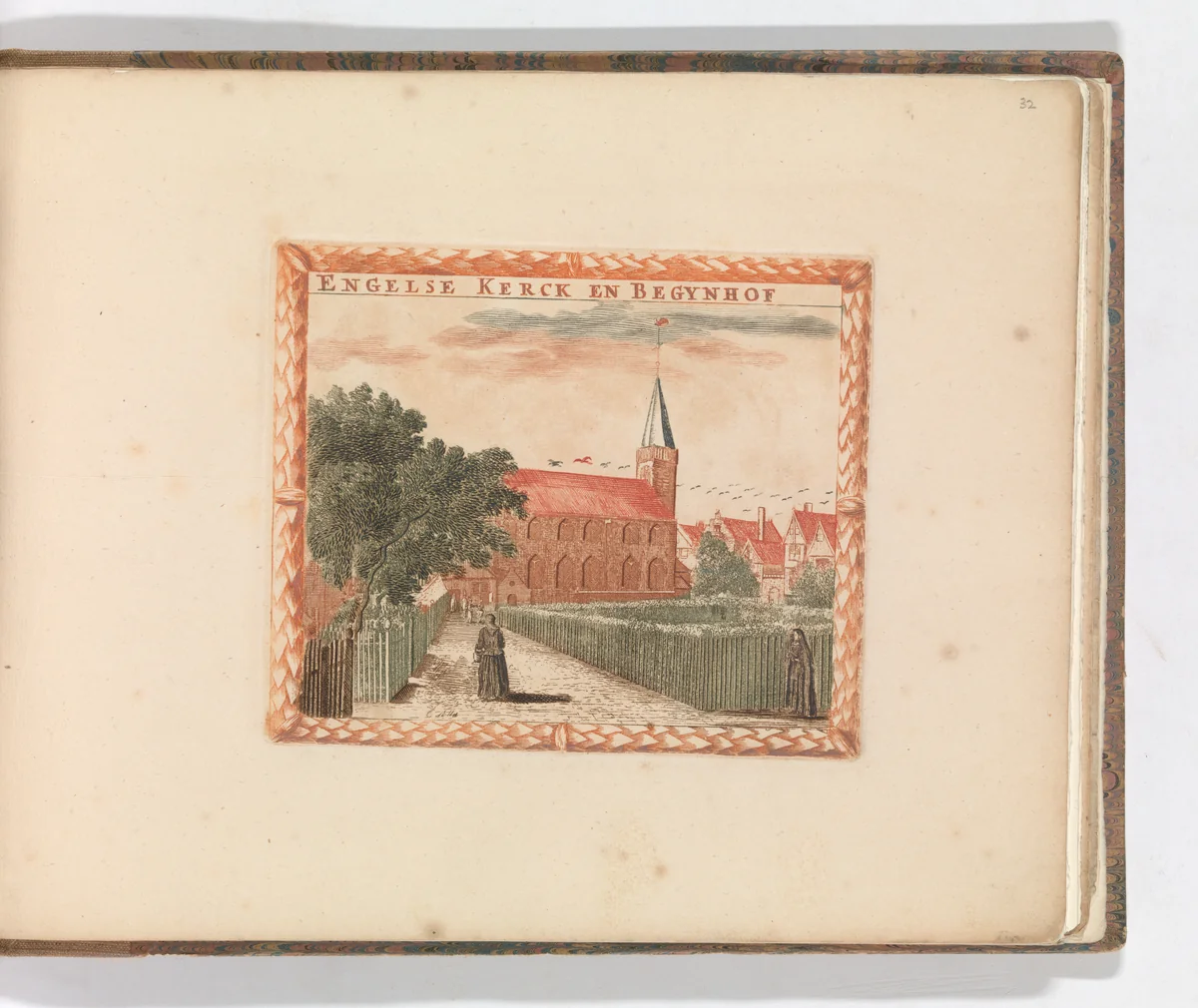 'Engelse Kerck en Begynhof', in: Tooneel Der Voornaamste Nederlands Huizen, En Lust Hoven, Naar T Leven Afgebeeld by Carel Allard, book, 1660-1693