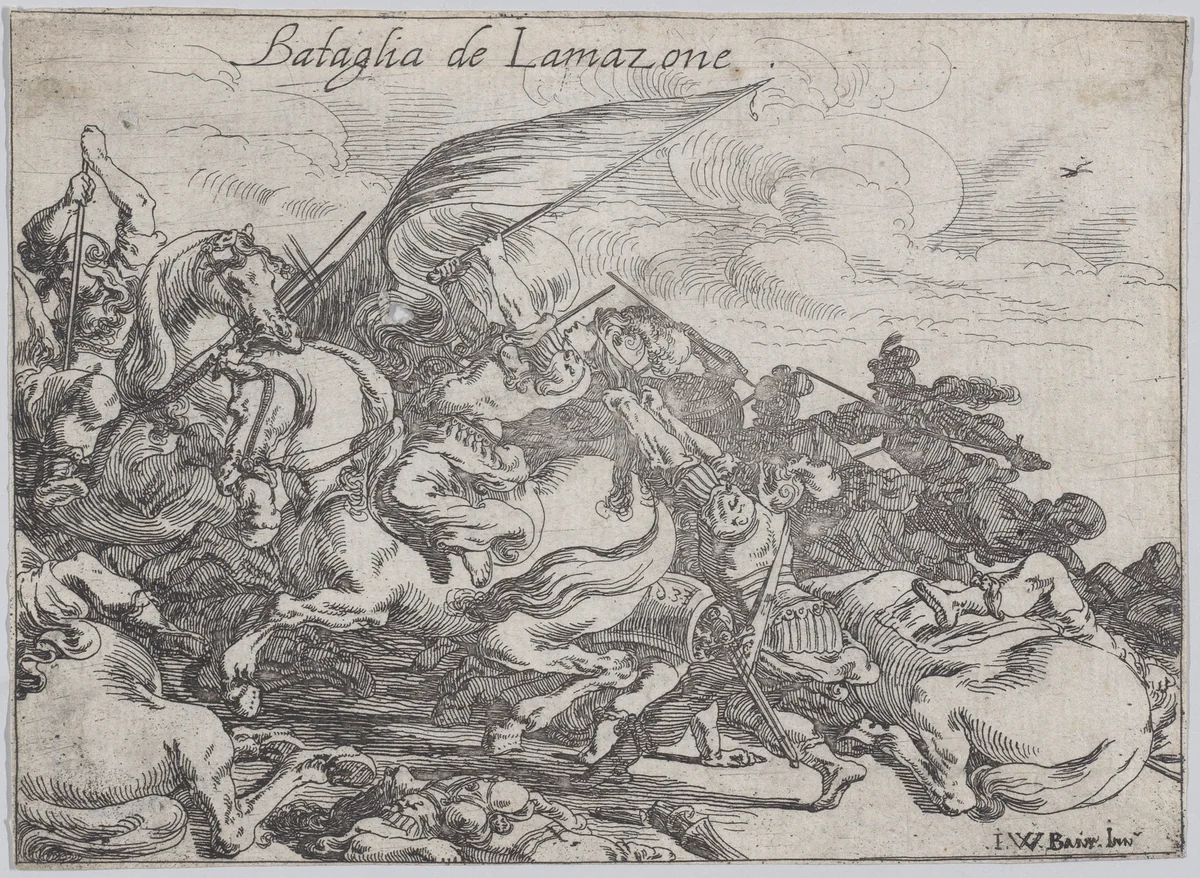 Bataglia de L'Amazone, from "Battles of Different Nations" (Capricci di varie battaglie) by Johann Wilhelm Baur, print, 1633