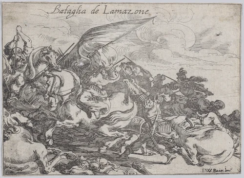 Bataglia de L'Amazone, from "Battles of Different Nations" (Capricci di varie battaglie) by Johann Wilhelm Baur, print, 1633
