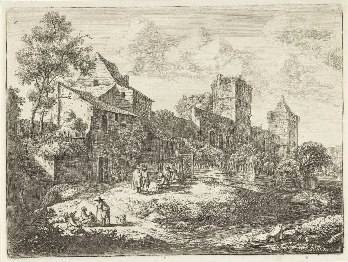 Open plek voor een herberg by Anthonie Waterloo, print, 1630-1663