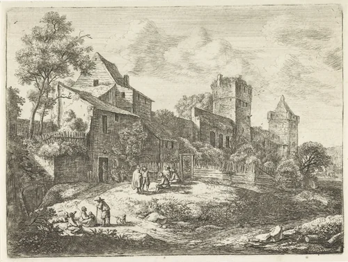 Open plek voor een herberg by Anthonie Waterloo, print, 1630-1663