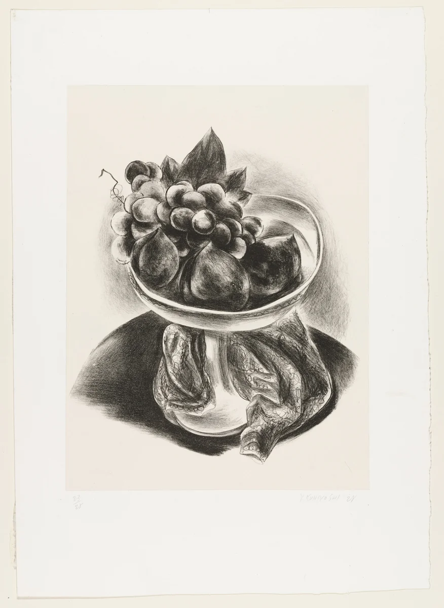 Peaches and Grapes on a Round Table by Yasuo Kuniyoshi, print, 1928