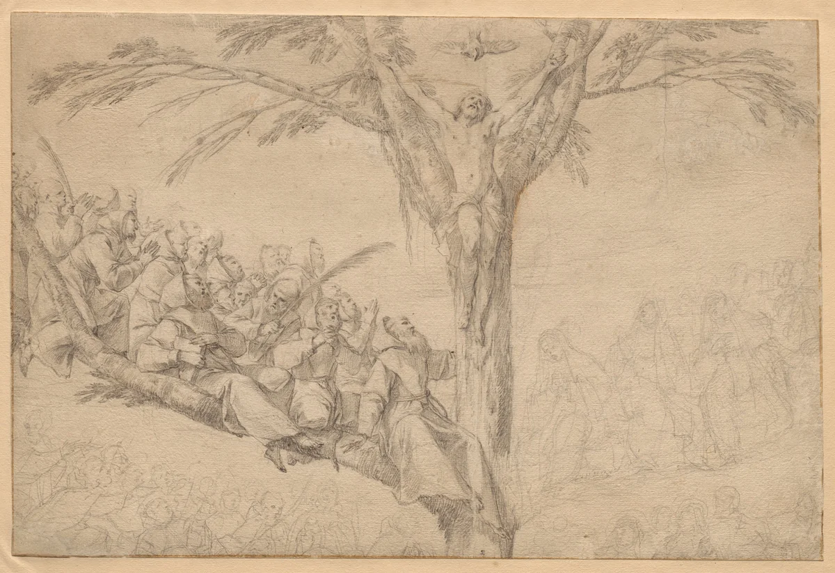 The Crucified Christ as the Tree of Life with Monks and Nuns by Laurent de La Hyre, drawing, 1634-1644