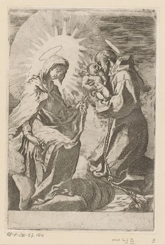 Maria en de heilige Antonius van Padua met het Kind by Unknown, print, 1578-1613