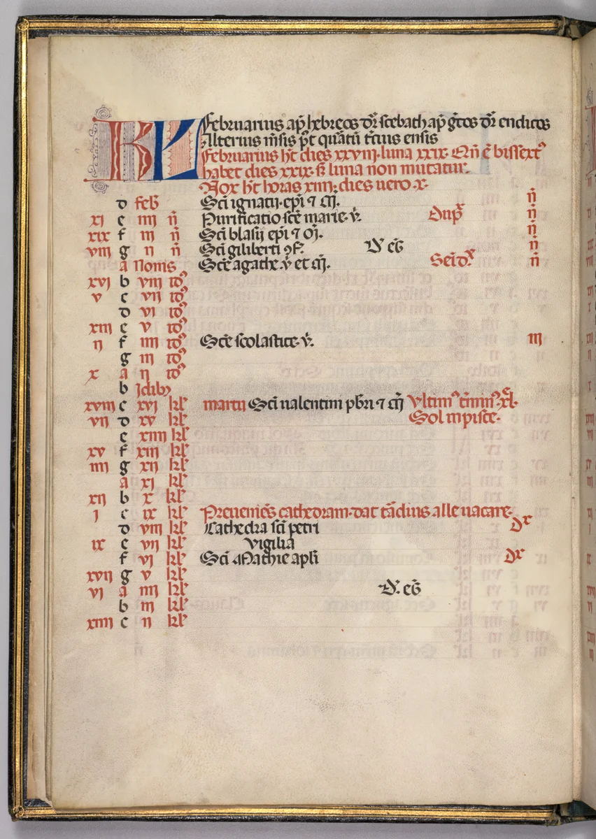 Missale: Fol. 3v: February Calendar Page by Bartolommeo Caporali, book, 1469