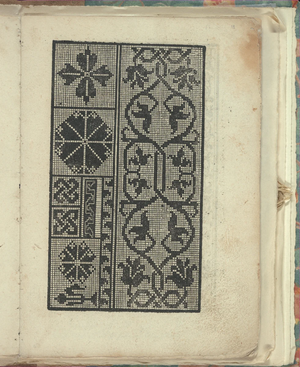 Opera Nova Universali intitulata Corona di racammi, page 18 (recto) by Giovanni Andrea Vavassore, book, 1530