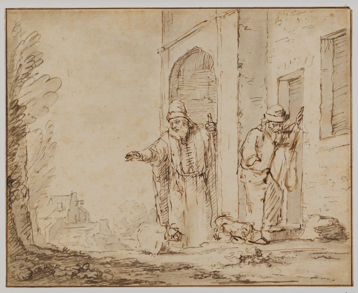 Two Studies for Blind Tobit by Rembrandt van Rijn, drawing, 1648-1654