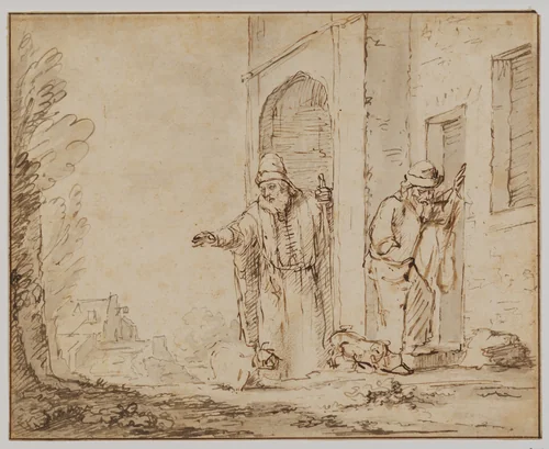 Two Studies for Blind Tobit by Rembrandt van Rijn, drawing, 1648-1654
