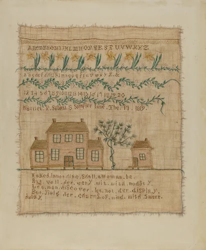 Sampler by Sarah F. Williams, index of american design, 1938