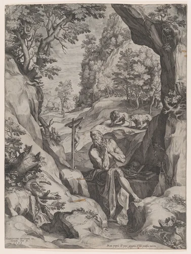 St Jerome Penitent in the Wilderness by Cornelis Cort, print, 1573