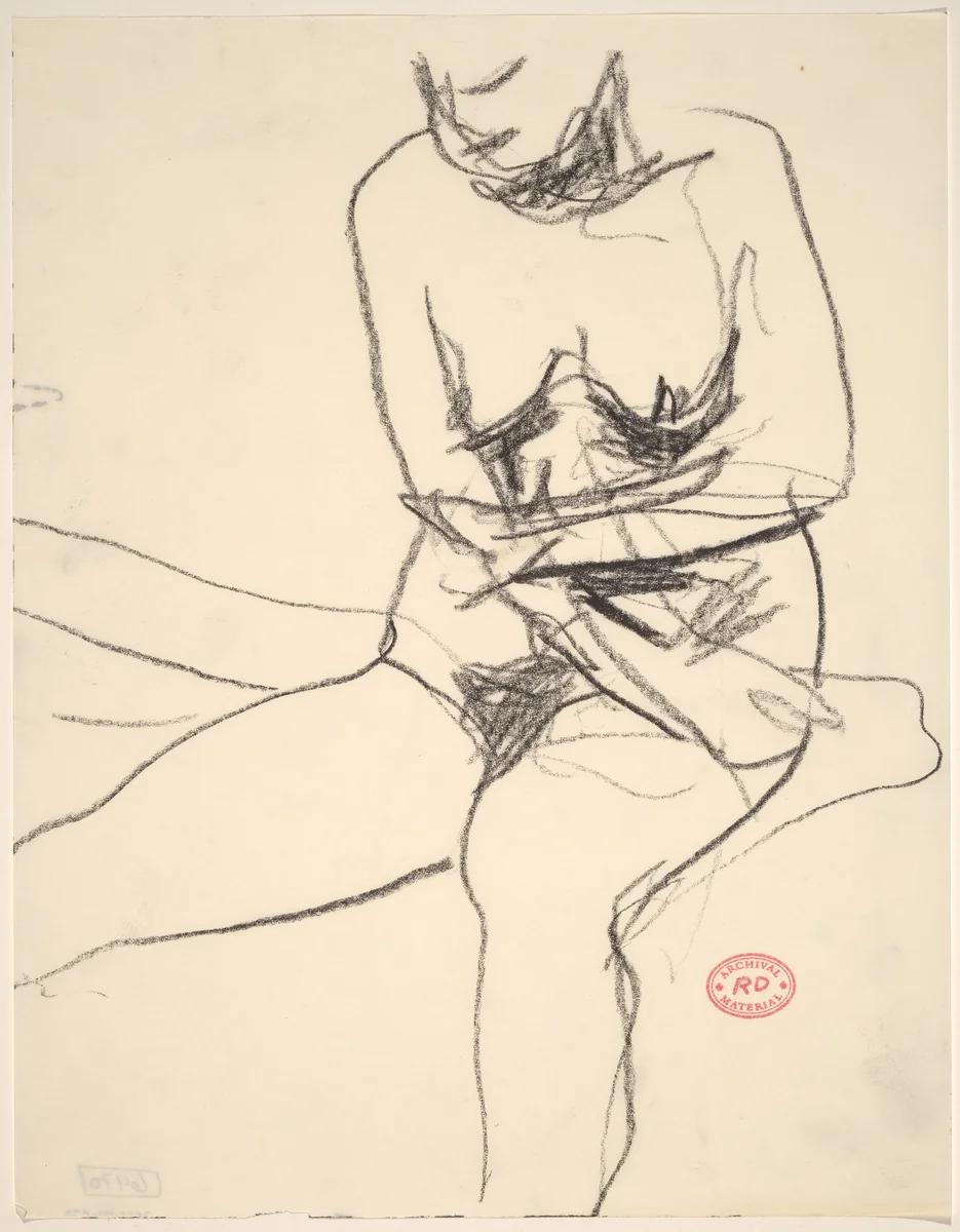 Untitled [seated female nude pulling her arms close to her body] by Richard Diebenkorn, drawing, 1955-1967