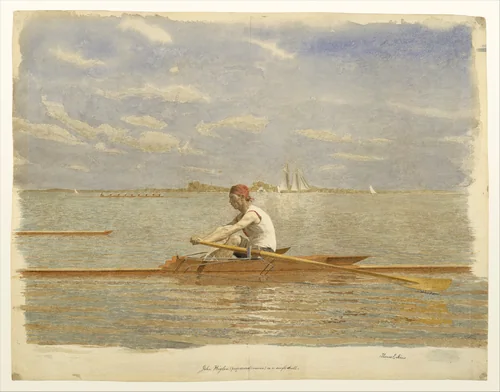 John Biglin in a Single Scull by Thomas Eakins, artwork, 1870-1873